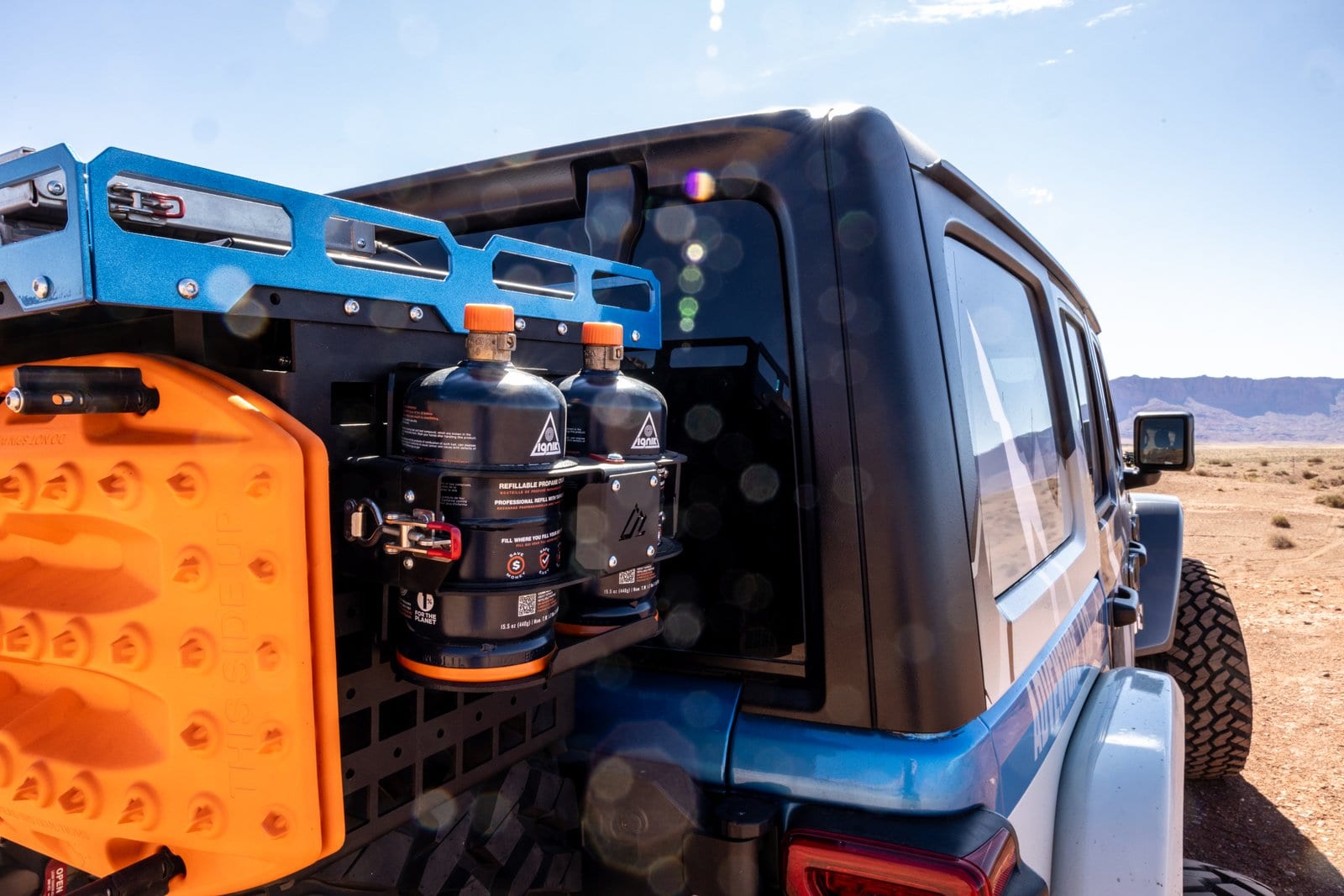 Detail view of Sparky's off-road build against the Marble Canyon, Arizona landscape.