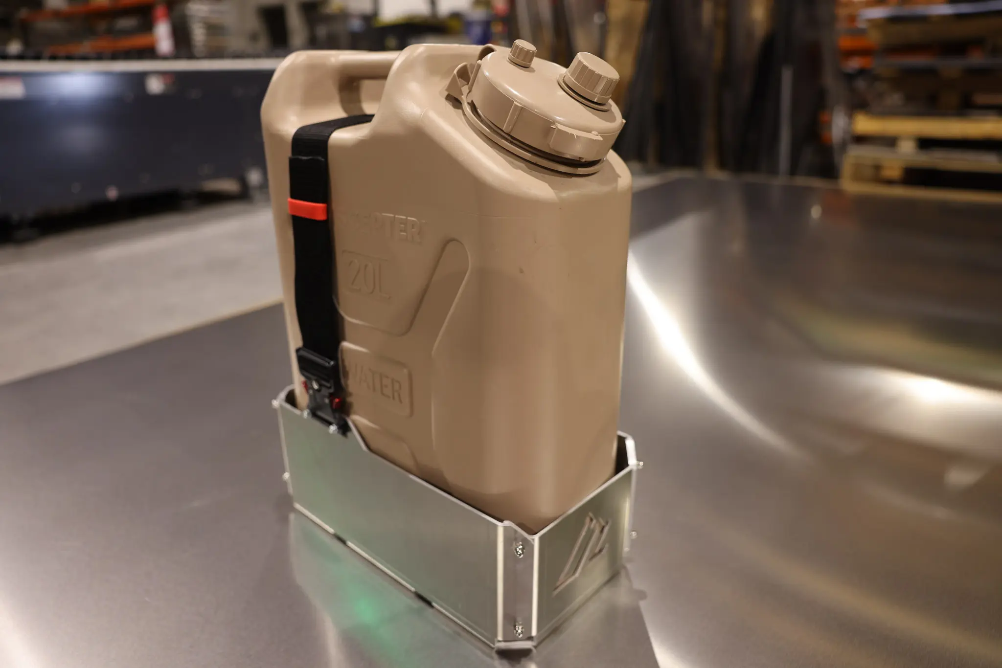 thumbnail interactive-video image 1 of Motobilt Jerry Can Mount For Wavian & Harbor Freight NATO Gas Cans - MTB-MB5525 1 of 5