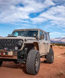 Jeep Wrangler JL on trail with AAL Modular Front Bumper and lower splash guard