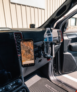 Ford Ranger Sidekick Accessory Mount installed above the glove box with RAM-style device mounts