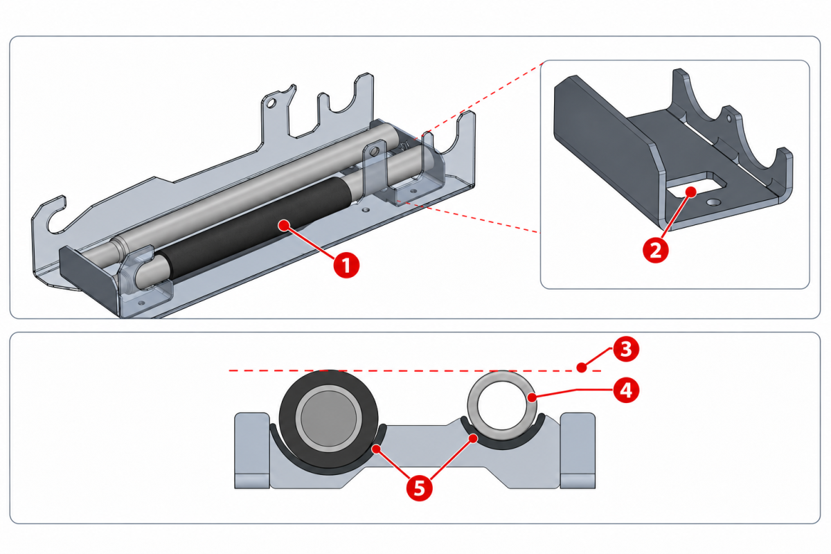 Badland Jack Mount diagrams showing correct foam-handle position over the rectangular cutout and offset supports aligning both handle halves against the jack underside.