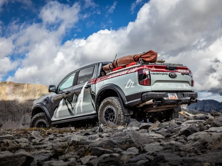 6th Generation Ford Ranger set up for overlanding with bed rack and rooftop tent